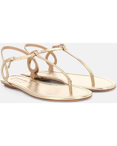 Aquazzura Almost Bare Metallic Leather Sandals - Natural