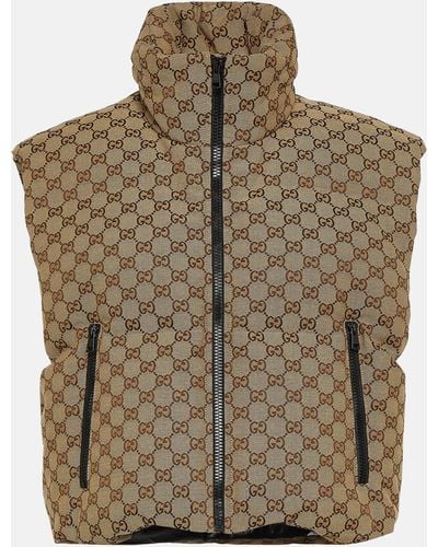 Gucci Monogram-pattern Padded Cotton-blend Gilet - Brown