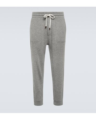 Brunello Cucinelli Ribbed-knit Cashmere Sweatpants - Grey