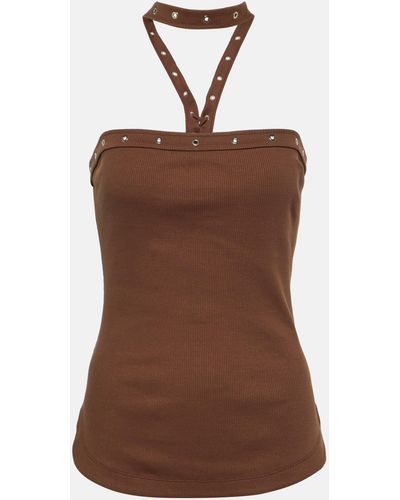 The Attico Ribbed-knit Halterneck Jersey Top - Brown