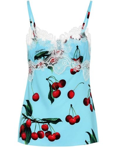 Dolce & Gabbana Cherry Printed Silk And Lace Camisole - Multicolour
