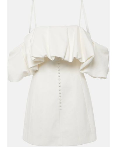 Jonathan Simkhai Puff Off-shoulder Cotton And Linen Minidress - White