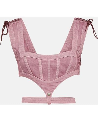 Jean Paul Gaultier X Knwls Cutout Denim Corset Top - Pink