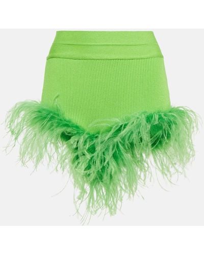 GIUSEPPE DI MORABITO Feather-trimmed Knitted Shorts - Green