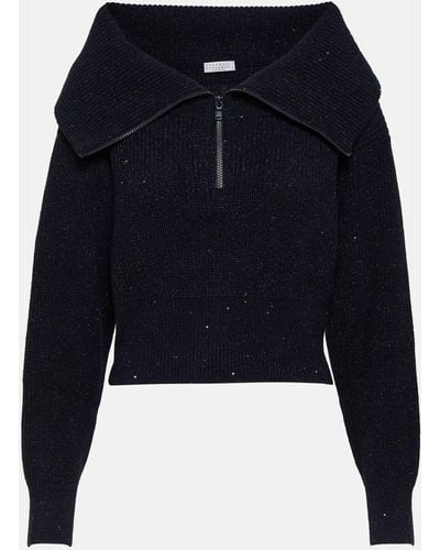 Brunello Cucinelli Cashmere And Wool-blend Sweater - Black
