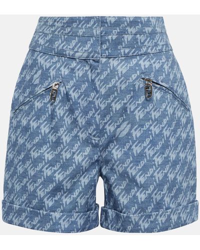 Fendi High-Rise Shorts aus Chambray - Blau