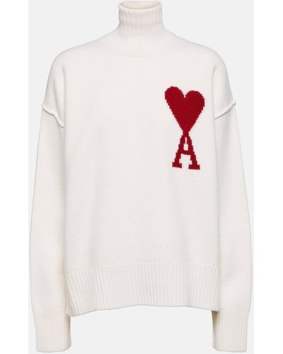 Ami Paris Ami De Cour Wool Turtleneck Sweater - White