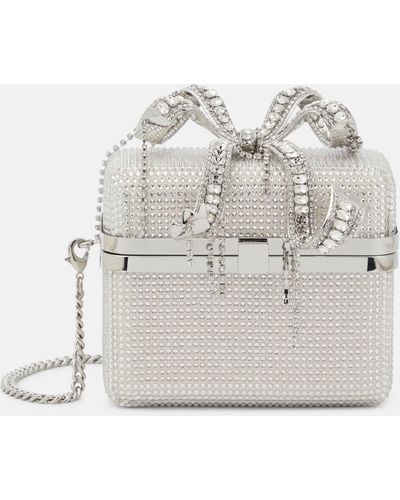 Self-Portrait The Bow Micro Embellished Tote Bag - White