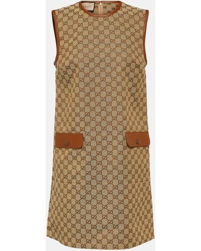 Gucci Monogram-pattern Sleeveless Cotton-blend Midi Dress - Brown