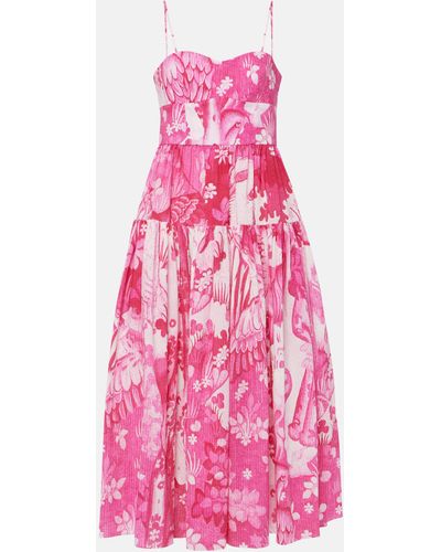 Erdem Printed Cotton Seersucker Midi Dress - Pink