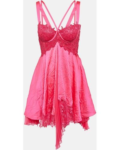 Versace Lace-trimmed Satin Minidress - Pink