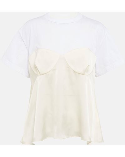 Sacai Panelled Satin And Cotton T-shirt - White