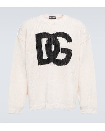 Dolce & Gabbana Intarsia Linen Sweater - White