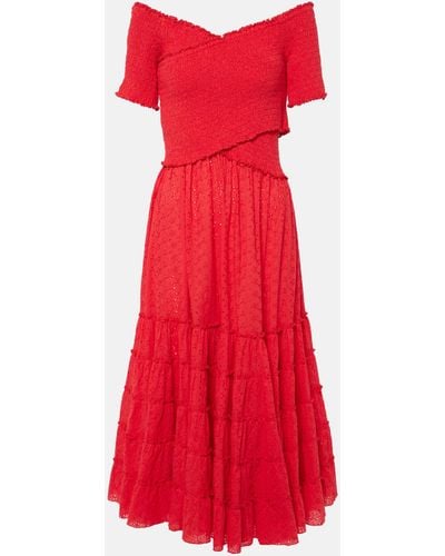 Poupette Soledad Off-shoulder Cotton Midi Dress - Red