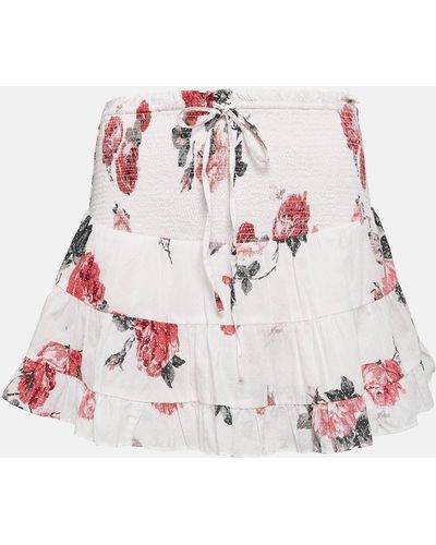 LoveShackFancy Aldana Floral Cotton Miniskirt - Red