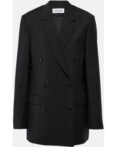 Loewe Double Breasted Jacket In Mohair And Wool - Black