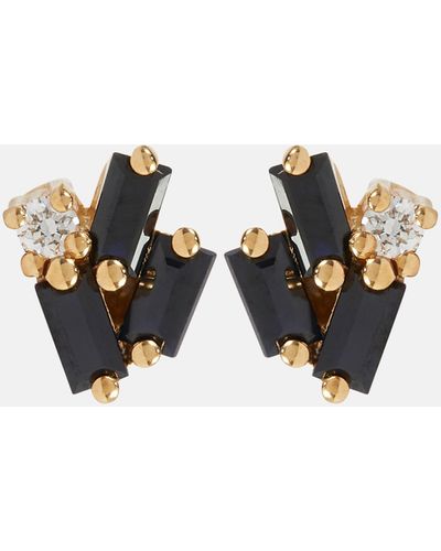 Suzanne Kalan Fireworks 18kt Gold Earrings With Black Sapphires And Diamonds