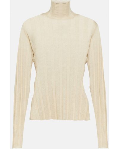 The Row Daxy Linen And Silk Turtleneck Top - Natural