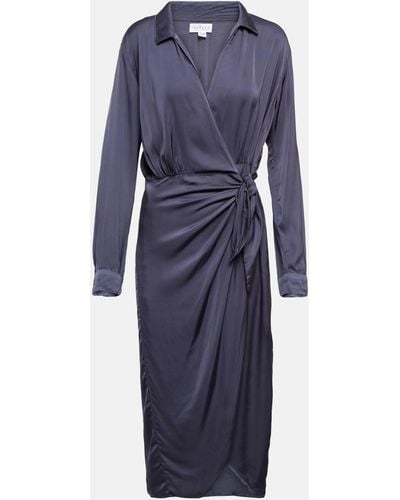 Velvet Wrap Satin Maxi Dress - Blue