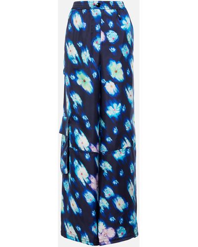 Dorothee Schumacher Neon Florals Silk Cargo Pants - Blue