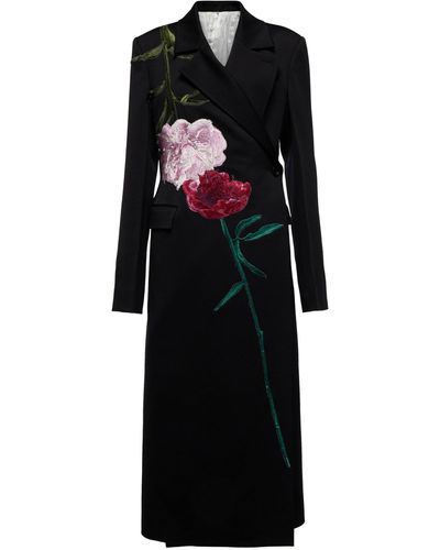 Peter Do Floral Wool Coat - Black