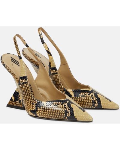 The Attico Cheope Snake-effect Leather Slingback Pumps - Metallic