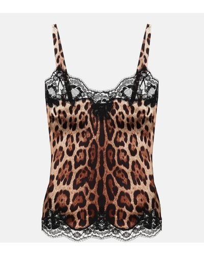 Dolce & Gabbana Leopard-print Silk-blend Camisole - Brown