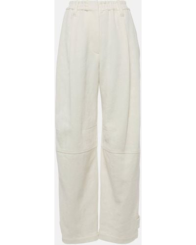 Brunello Cucinelli Herringbone Cotton And Linen Straight Pants - White