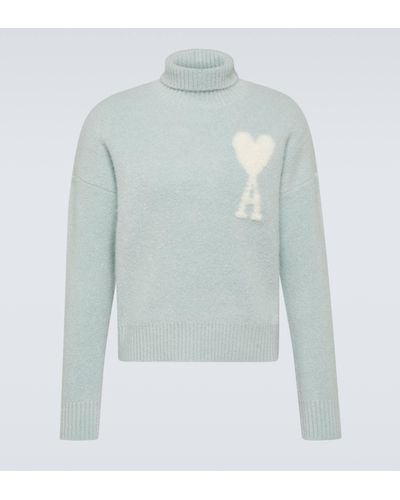Ami Paris Ami De Cour Alpaca-blend Turtleneck Sweater - Blue