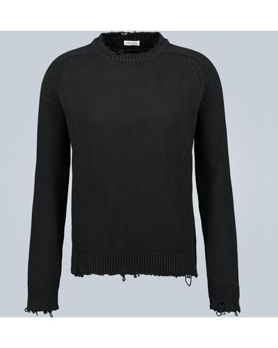 Saint Laurent Destroyed Knit Sweater - Black