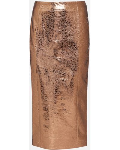 ROTATE BIRGER CHRISTENSEN Metallic Faux Leather Pencil Skirt - Brown