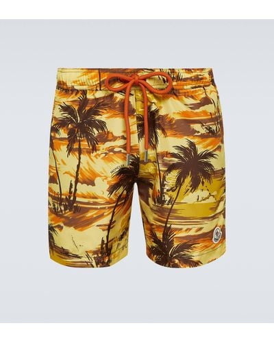 Moncler Printed Technical Shorts - Yellow