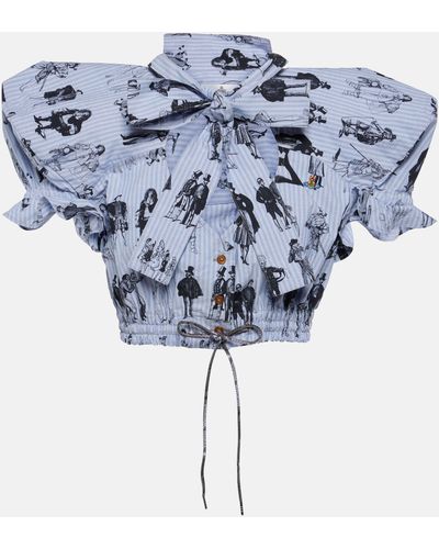 Vivienne Westwood Printed Tie-neck Cotton Cropped Top - Blue