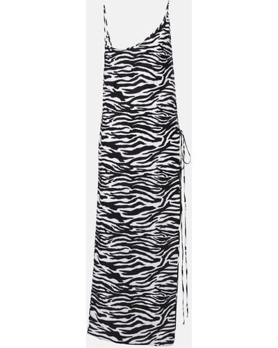The Attico Zebra-print Side-slit Midi Dress - White