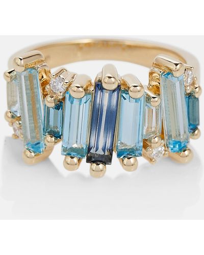 Suzanne Kalan 14kt Gold Ring With Topaz And White Diamonds - Blue