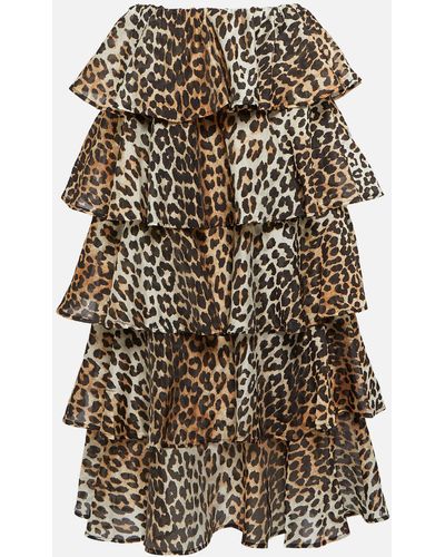 Ganni Leopard-print High-waist Skirt - Brown