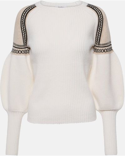 Max Mara Neutral Ribbed-knit Jacquard Sweater - Women's - Wool/cashmere - White