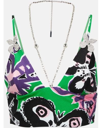 Area Butterfly Printed Crop Top - Green