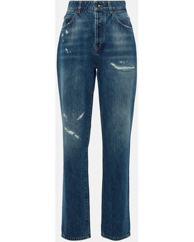 Dolce & Gabbana Distressed High-rise Straight Jeans - Blue