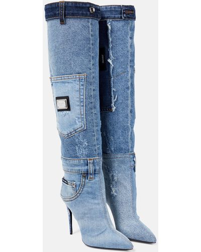 Dolce & Gabbana Cardinale Denim Knee-high Boots - Blue