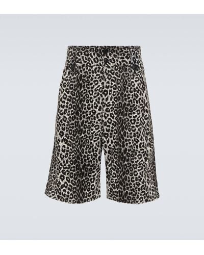 Visvim Leopard-print Cotton And Linen Shorts - Grey
