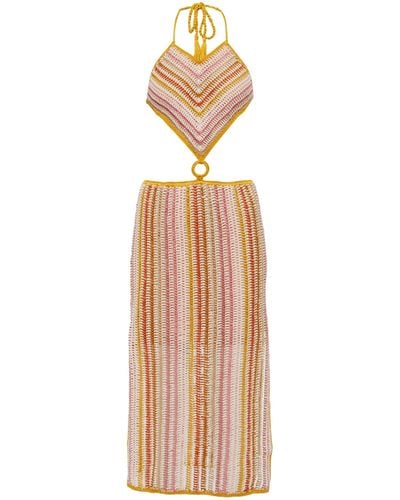 Anna Kosturova Ring Halterneck Crochet Dress - Multicolour