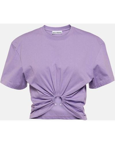 Rabanne Logo Gathered Cotton Jersey T-shirt - Purple