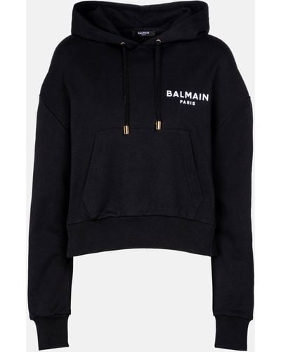 Balmain Logo Cotton Hoodie - Black