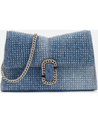 Marc Jacobs Crystal-embellished Wallet On Chain - Blue