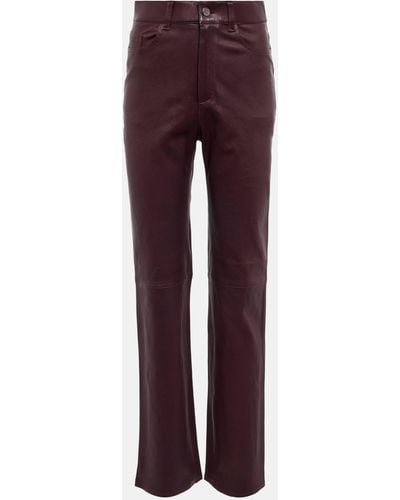 Stouls Terry High-rise Straight Leather Pants - Purple