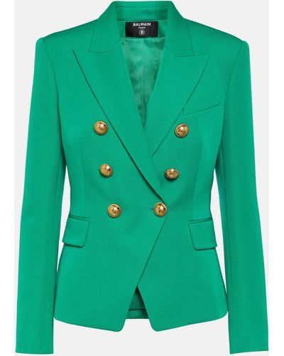 Balmain Virgin Wool Button-detail Blazer - Green
