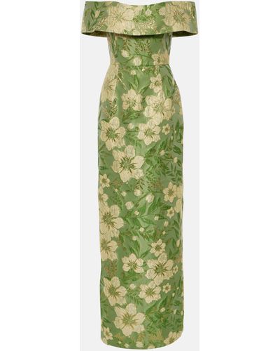 Markarian Clover Off-shoulder Brocade Gown - Green