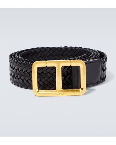 Tom Ford T Woven Leather Belt - Black