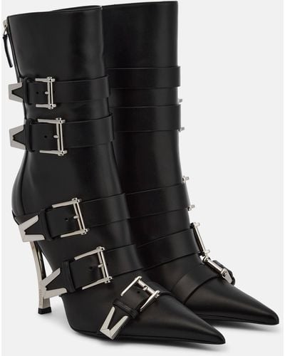 Versace Pin-point Buckle Leather Ankle Boots - Black